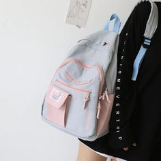 Harajuku Ulzzang Style Backpack Trendy Large Capacity Chest Bag For School, Trendy School Shoulder Chest Bag, Casual Pink Backpack Chest Bag, Trendy Everyday Chest Backpack, Harajuku Style School Backpack With Zipper, Harajuku Style School Backpack With Zipper Closure, Harajuku School Backpack With Zipper Closure, Trendy White Chest Bag For School, Trendy Gray Backpack