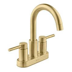 a gold faucet with two handles