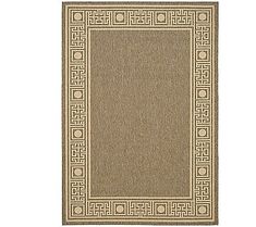 a beige and white rug with an intricate border