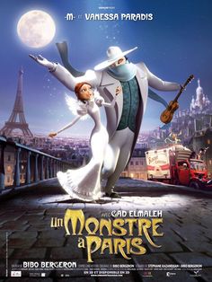 a movie poster for the film les monstre d'paris with an image of a man and woman dancing