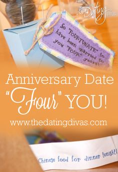 an image of a cake with the words anniversary date four you on it and a note attached to it