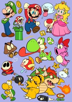 the super mario bros characters are all grouped together