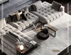 a living room with two couches and a coffee table on the floor in front of it