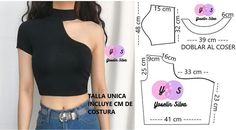 an image of a woman's top with cut out shoulders and the measurements for it