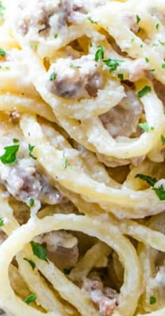 pasta with meat sauce and parsley on top