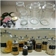 there are many jars with labels on them