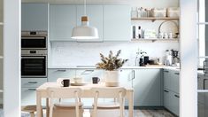 the kitchen is clean and ready to be used for dinner or breakfast time, as well as other things that are on the table