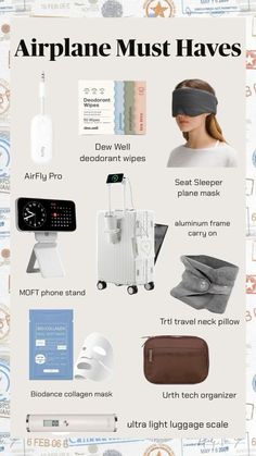 an airplane must haves poster with various items