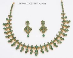 Emeralds Necklace & Earrings Set in 22 Karat Gold.
  Gross Gold Weight of Necklace Set: 43.000 grams
  Total Weight of Emeralds: 30.0 Carats
  
    Note: We can make this same design with Rubies, Blue Sapphire 
  or in any other colored stone of your choice for the same price. - 235-GS493 - in 43.000 Grams for USD $3979.99. 
Made in India by Totaram Jewelers Online this product is in Gold - 22 Karat BIS Hallmark 916 KDM Gold  & is an excellent gift for Adult - Women. Ships fully insur Gold Necklace Set Simple Totaram Jewelers, Luxury 22k Gold Emerald Necklace For Festive Occasions, Luxury Green Emerald Necklace In 22k Gold, Gold Jewelry Simple Necklace Totaram Jewelers, Luxury Gold Chandbali Emerald Necklace, Luxury Gold Emerald Necklace For Diwali, Luxury 22k Gold Emerald Necklace For Celebration, Luxury Green Temple Necklace With Tilla, Luxury Emerald Temple Necklace For Receptions