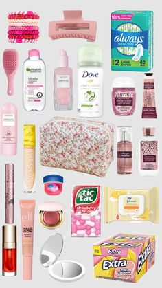 My emergency girl bag 7th Grade Emergency Kit, Emergency Bag List, What To Put In Your Emergency Kit, Girls Emergency Bag, Period Bag For School, Emergency Bag For School, High School Essentials, Schul Survival Kits