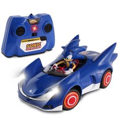 sonic the hedgehog car is shown with its lights on and it's open