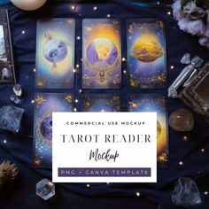 the tarot reader workshop includes cards, crystals and other items to make it look like they are in space