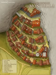 a map of the town of montaila, with buildings and roads in it