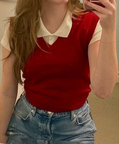 Red Vest Outfit, School Outfit Ideas, Casual College Outfits, Everyday Fashion Outfits, Casual Day Outfits, Quick Outfits, Classy Casual Outfits, Causual Outfits, Vest Outfits