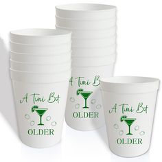 PRICES MAY VARY. A Tini Bit Older Cups Martini Bar Party : our unique cup pattern design, nice for margarita theme party, and can win the admiration of guests.Every time you see this cup, it will evoke beautiful memories of your celebration。 PERFECT SIZE: size is about 2.76 x 3.54 x 4.33 inches/ 7 x 9 x 11 cm (16oz)，our bridesmaid cups can hold up to 16 oz. of your favorite drink, making sure you never run on empty! MAKE IT MEMORABLE: show your bride squad appreciation by including our cute cups with your bridesmaid gifts for bachelorette party or wedding party; Trust me, they will love it！ Suitable for Various Occasions: these margarita plastic cups are not only suitable for bachelorette party, but also for bridal showers, engagement party, family gatherings, weddings, Cinco De Mayo。 Qual Margarita Themed Birthday Party, Martini Birthday Party Theme, Tini Bit Older Decor, Martini Bar Party, Bar Party Decorations, Gifts For Bachelorette Party, Gifts For Bachelorette, Mexican Fiesta Birthday Party, Hot Dog Party