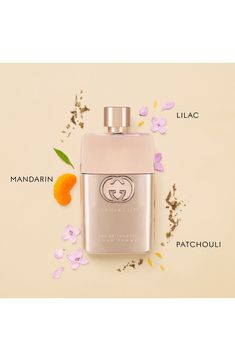 What it is: A distinctive amber-floral accord defined by the light, fresh femininity of lilac petals with a sparkling citrus twist. Fragrance story: Opening in the mood of the scent's signature, the luminous citrus top notes of mandarin are blended with pink pepper for a bright and vibrant freshness. At the heart, lilac combines with a fruity blend of peach and raspberry and with notes of Egyptian geranium to create a delicate and harmonious contrast. Finally, patchouli and amber notes reveal th Gucci Guilty, Citrus Twist, Pink Pepper, Fabric Gift Bags, Floral Fragrance, In The Mood, Fabric Gifts, Free Fabric, Three Piece