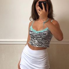 summer zebra patten casual tank tops for women streetwear fashion lace edge sleeveless v neck sexy female crop top Indie Girls, Lace Cami Top, 2000s Fashion Outfits, New Rock, Outfit Look, Indie Outfits, Casual Tank Tops, 2000s Fashion, Looks Vintage