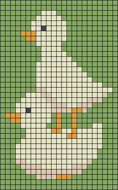 a cross stitch pattern with a duck in the shape of a christmas tree on green background