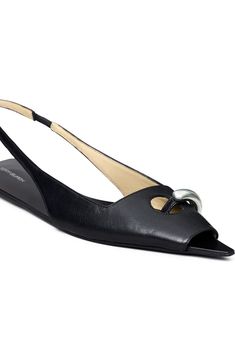 Tory Burch Pierced Slingback Open Toe Flat (Women) | Nordstrom Elegant Flat Leather Slingback Sandals, Chic Flat Leather Slingback Sandals, Calf Leather Slingback Sandals, Elegant High-waisted Wide Leg Pants With Belt Loops, Modern Calf Leather Slingback Sandals, The Vamp, Toe Ring, Sling Back, Toe Rings