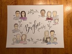 a drawing of people's faces with the words, the burgle family