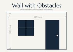 the wall with obstacles is shown in black and white, as well as measurements for it