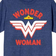 Celebrate your favorite superheroes in style with this Wonder Woman tee. The shirt features the hero's logo under a gold tiara while red letters above and below the image spell out Wonder Woman's name. The tee comes in a navy melange short sleeve crew neck. Wonder Woman fans will love this comfy t-shirt. Woman Graphic, Super Hero Shirts, Hero Logo, Woman Logo, Red Letters, Unfinished Business, Wonder Woman Logo, Gold Tiara, Women Names