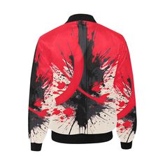 Walk with style in this luxurious quilted bomber jacket, featuring a unique and eye-catching abstract paint splashes pattern in red and black. Intricate touches of artistry make this piece a fashionable must-have for the season. Every occasion will be upgraded. • 23 Oz. 100% Polyester• Nylon front zipper closure• Quilted lining• High definition printing colors• Suitable for 4 season Shipping from China (allow 20 days to reach worldwide destinations on average) Abstract Paint, Paint Splash, Black Abstract, Red Jacket, Red And Black, Front Zipper, High Definition, Abstract Painting, Bomber Jacket