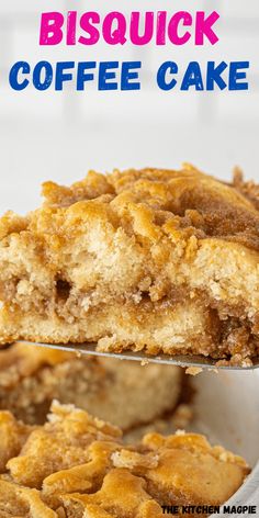 a close up of a piece of coffee cake on a plate with the title above it