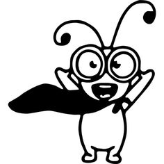 a black and white drawing of a bug with glasses on it's head, holding up