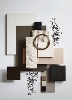 an assortment of different materials are arranged on the wall