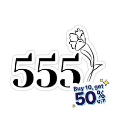 a sticker with the number fifty five and a flower in black on a white background