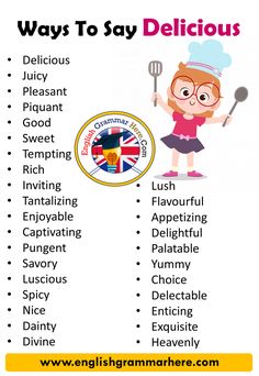 an english poster with the words, ways to say delicious and how to use it