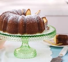 a bundt cake sitting on top of a glass plate