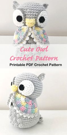 an owl crochet pattern is shown with the text, cute owl crochet pattern