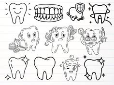 cartoon toothbrushes and teeth drawn on lined paper