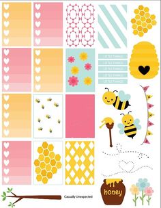 the bee and honey themed stickers are shown