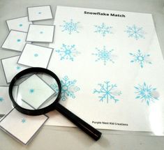 Snowflake Match WorksheetA fun winter-themed activity!- 2-page digital download- use a magnifying glass to look at the tiny snowflakes on each card to match them with the larger identical snowflakes on the activity sheet- laminate both sheets and attach hook & loop dots (velcro dots) to each piece to make this a reusable activity worksheet**This is a DIGITAL DOWNLOAD. No physical product will be mailed to you. You will receive a PDF file for printing on regular 8.5"x11" paper. - - - - - - -N Preschool Snowflake Activities, Snowflake Worksheet, Snowflake Games, Snowflake Craft Preschool, Winter Art For Kids, Match Worksheet, Homeschool Games, Snowflakes Art, Busy Binder