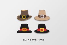 three different colored hats with buckles on each one and the words safeprints below them