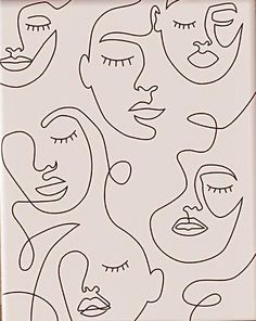 a line drawing of faces with different shapes and sizes on the face, including one woman's head