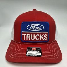 Richardson 112 curved bill Snapback Trucker Classic Hat Cap Ford Trucks embroidered patch Trucker Snapback Hat With Patches And Curved Bill, Red Trucker Hat With Embroidered Logo And Curved Brim, Trucker Baseball Cap With Embroidered Logo And Curved Bill, Red Cotton Trucker Hat, Red Baseball Cap With Logo Patch And Curved Brim, Red Curved Bill Hat With Embroidered Logo, Red Hat With Embroidered Logo And Curved Bill, Red Snapback Trucker Hat With Logo Patch, Red Cotton Trucker Baseball Cap