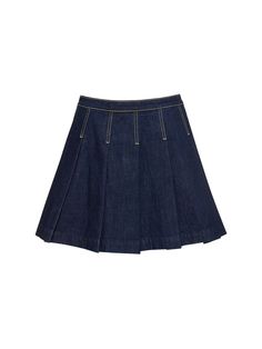 Concealed side zip closure. Model is wearing a size27 Denim Pleated Skirt, Knife Pleats, Kenzo Paris, Paris Woman, Pleated Mini Skirt, Denim Mini, Light Denim, Denim Mini Skirt, Pleated Skirt