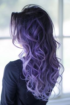 Balayage Hair Fantasy Color, Fairy Dyed Hair, Purple Hair With Shadow Root, Ombré Color Hair, Highlight Hair Color Purple, Violet Hair Ombre, Galaxy Hair Color Ombre, Purple Underlayer Hair, Deep Lavender Hair