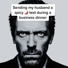 a man with a speech bubble above his head that says sending my husband a spicy text during a business dinner