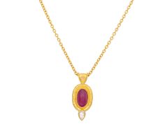 GURHAN, GURHAN Muse Gold Ruby Pendant Necklace, 10x6mm Oval set in Wide Frame Traditional Oval Yellow Gold Necklaces, Traditional Yellow Gold Oval Necklace, Traditional Oval Yellow Gold Necklace, Fine Jewelry In 22k Gold With Oval Shape, Oval Ruby Gold Necklace, Elegant Ruby Necklace With Oval Pendant, Ruby Oval Pendant Necklace In Yellow Gold, Fine Jewelry Ruby Oval Pendant, Yellow Gold Ruby Oval Pendant