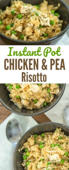 instant pot chicken and pea risotto in two bowls