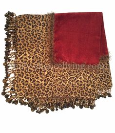 Luxury_table_square-red_chenille-leopard_print-beads-reilly_chance_collection_grande Leopard Print Table, Sewing Creations, Holiday Table Runner, Table Square, Luxury Curtains, Red Panels, Tuscan House, Large Beads, Luxury Throws