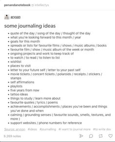 an instagram page with the words, some journal ideas