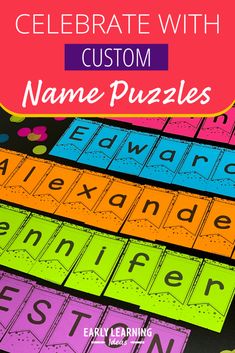 colorful name puzzles with the text celebrate with custom name puzzles on it and an image of