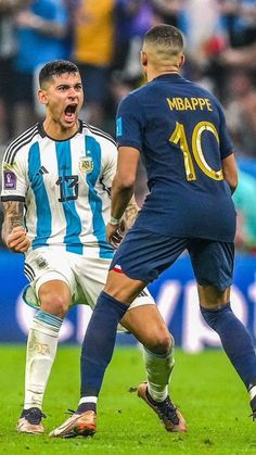 two men are playing soccer on the field