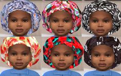 six different styles of head wraps for children